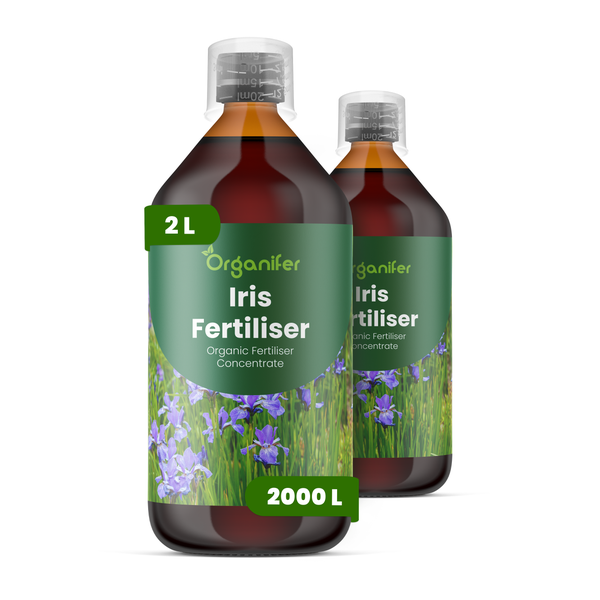 Organifer Iris-Dünger, zwei 2-Liter-Flaschen organisches Flüssigdüngerkonzentrat, ausreichend für 2000 Liter Gießwasser.