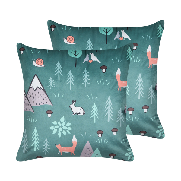 Kinderkissen aus Samt mit Waldmotiv 45 x 45 cm Mintgrün 2er Set FOOTHILL