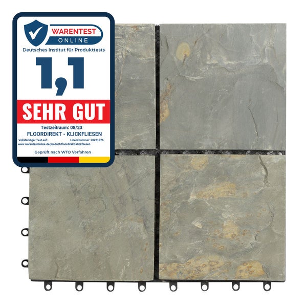 FLOORDIREKT Klickfliese Naturstein - Wetterbeständige Terrassenfliese - 30 x 30 cm