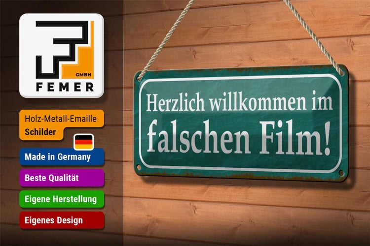 Blechschild Spruch 27x10cm herzlich willkommen im Film Dekoration