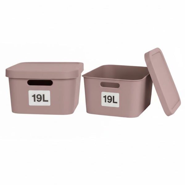 Zwei Aufbewahrungsboxen aus Kunststoff mit einem Fassungsvermögen von jeweils 19 Litern