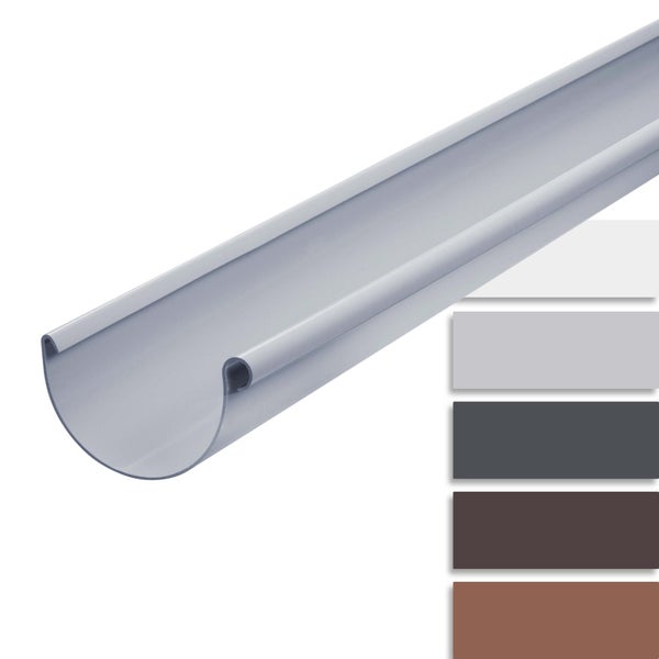 Halbrunde Dachrinne aus Kunststoff in verschiedenen verfügbaren Farben für die Dachentwässerung.