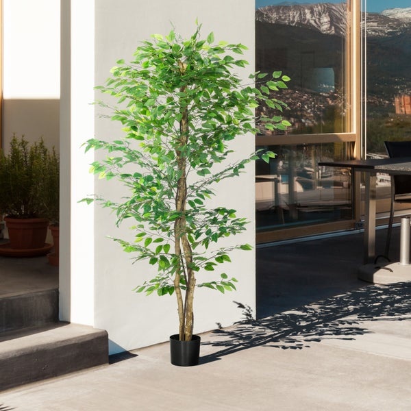 HOMCOM Künstliche Pflanze, 180 cm Kunstpflanze mit Übertopf, Kunstmoos, Künstlich Ficus Kunstbaum, Zimmerpflanze für Wohnzimmer, Grün