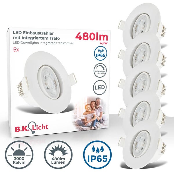 B.K. Licht LED Einbaustrahler Set mit integriertem Transformator, 5er Pack