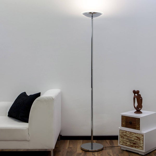 Lindby Stehlampe, Deckenfluter dimmbar Metall chrom Standleuchte 45° neigbarer Leuchtkopf Standlampe Lampe Wohnzimmer Schlafzimmerlampe Stehleuchte