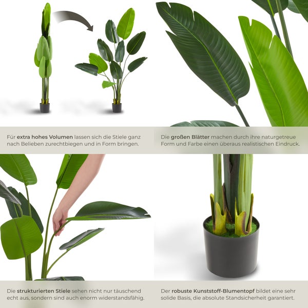 Künstlicher Paradiesvogelbaum tectake Tropic stabiler Kunststoff-Blumentopf verschiedene Größen grün