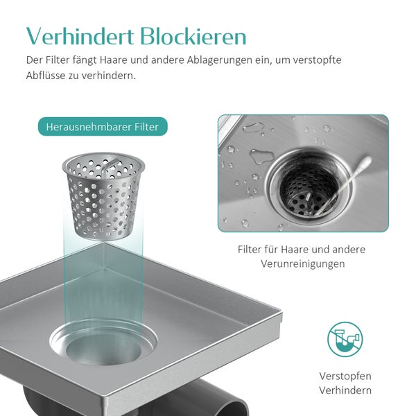 Herausnehmbarer Haarsieb-Filter aus Edelstahl für Bodenabläufe zur Vermeidung von Verstopfungen durch Haare und Schmutz.