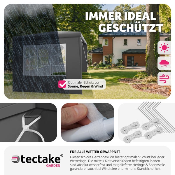 Pavillon tectake Baraban inklusive Spannseile und Heringe 3 x 3 m grau