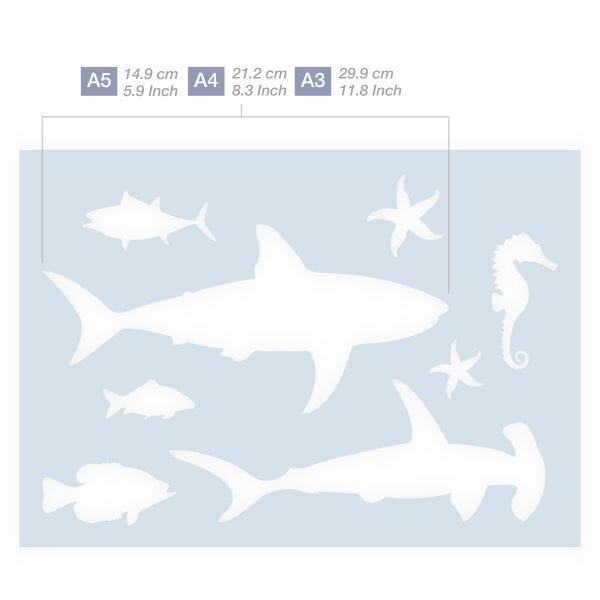 QBIX Fischschablone - Silhouttes of Fish - Kunststoff A3 Schablone