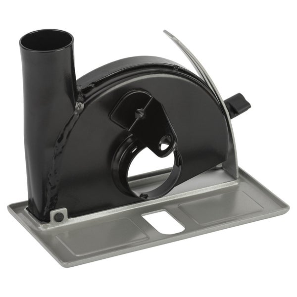 Absaughaube für Winkelschleifer aus Metall mit integriertem Absaugstutzen für staubfreies Trennen.