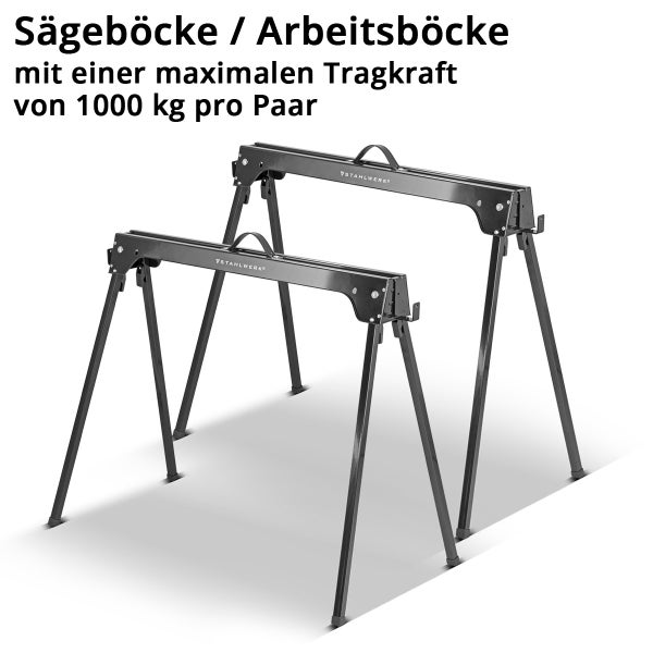 STAHLWERK Sägebock 2er Set 500 kg Universal Arbeitsbock Klappbock Gerüstbock