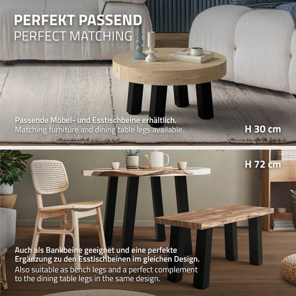 ML-Design 4er Set Tischbeine schräg H:42 cm, Schwarz glänzend, aus pulverbeschichtetem Stahl, eckig, Profil 8x8 cm, I-Form, Möbelfüße Metall 96° Neigung, Tischfüße Möbelbeine für Couchtisch, Sitzbank