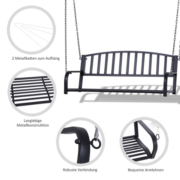 Outsunny Hängebank, 2-Sitzer Gartenschaukel mit Ketten,  127 x 60 x 53 cm, Metall, Schwarz