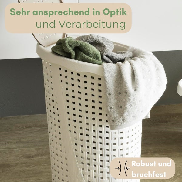 Wäschekorb Wäschesammler Wäschekorb mit Deckel plastik Wäschetonne Wäschetruhe weiß Wäschebox mit Deckel 31 x 40 x 60 cm 43 L Rattan Optik