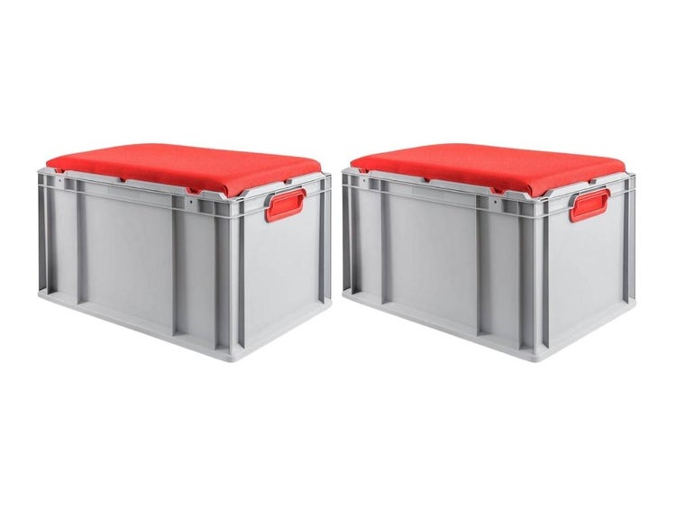 PROREGAL SparSet 2x Eurobox NextGen Seat box Rot HxBxT 365 x 40 x 60 cm 65 Liter Griffe Geschlossen Eurobehälter Sitzbox Transportbox