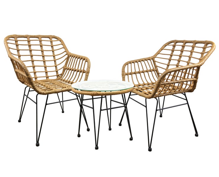 3tlg Bistroset Lounge Balkonset Sitzpolster Rattan