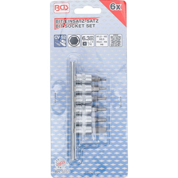 BGS Bit-Einsatz-Satz Antrieb Innenvierkant 6,3 mm (1/4) Innensechskant 1,5 - 6 mm 6tlg. - 5151