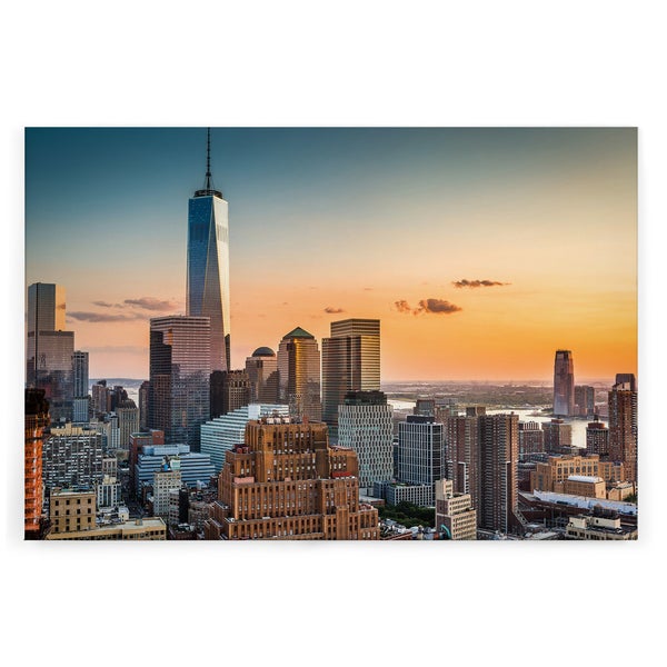 Wandbild mit New York Skyline bei Sonnenuntergang und One World Trade Center als Motiv