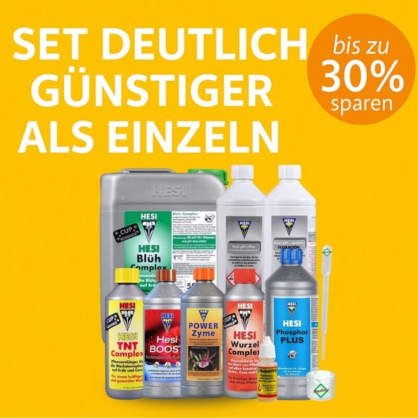 HESI Pflanzendünger-Set mit Düngemitteln wie Wurzel Komplex und Blüh Komplex sowie Zubehör mit bis zu 30 Prozent Preisvorteil.