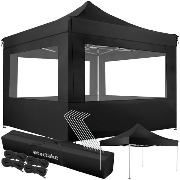 Pavillon tectake Olivia inklusive Spannseilen, Heringen und Tragetasche 3 x 3 m, mit Aluminiumgestell schwarz
