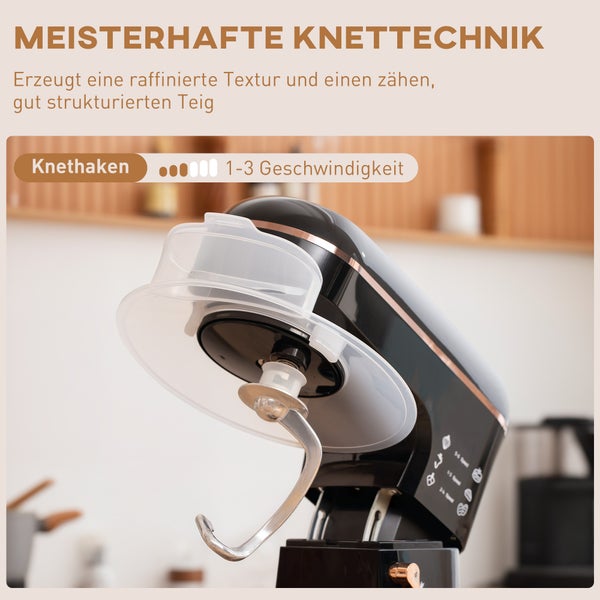 HOMCOM Küchenmaschine Teigmaschine 1400W 6+P Geschwindigkeits 5,5L Edelstahlschüssel Knetmaschine mit Teigschaber, Eiertrenner, Schlagbesen, Rührhaken, Knethaken und Spritzschutz Schwarz