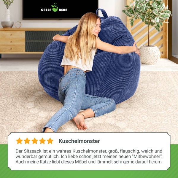 Green Bean Indoor Sitzsack 90x110cm EPS-Perlen Füllung & Cordstoff Kuschelig Weich Waschbar - Drinnen Bodenkissen Liegekissen Sitzkissen Sitzhocker Relax-Sessel Kinder Erwachsene Stoff Dunkelblau
