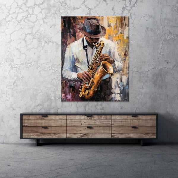 Bilder Musik Saxophon Aquarell Wandbild Schlafzimmer Wohnzimmer 100x70 cm