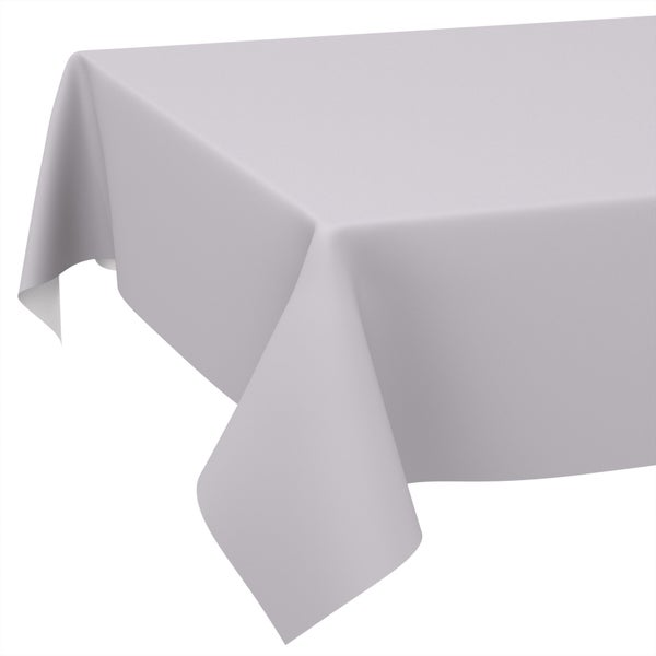 Rechteckige hellgraue Tischdecke aus glattem Textilmaterial.