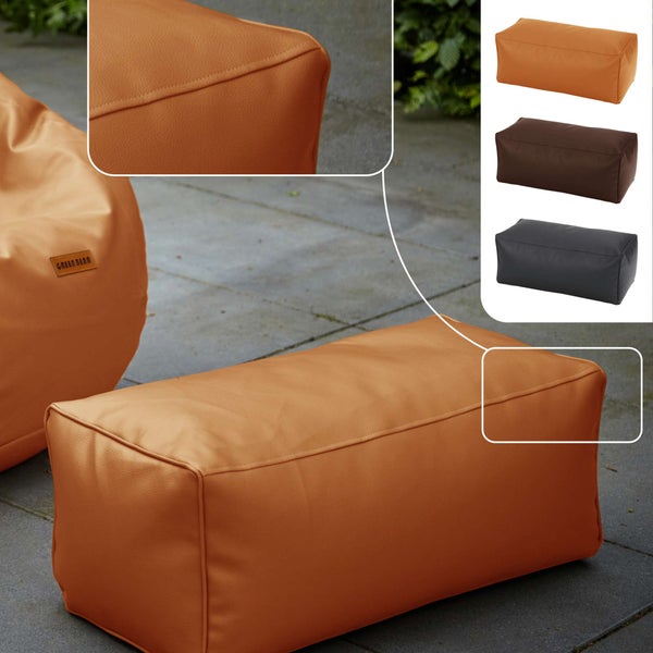 Green Bean Sitzhocker aus Kunstleder - Pouf mit EPS Perlen Füllung - 70 x 33 x 28cm - perfekte Ergänzung zum Sitzsack - Sitzwürfel Sitzkissen Hocker Fußhocker - Cognac