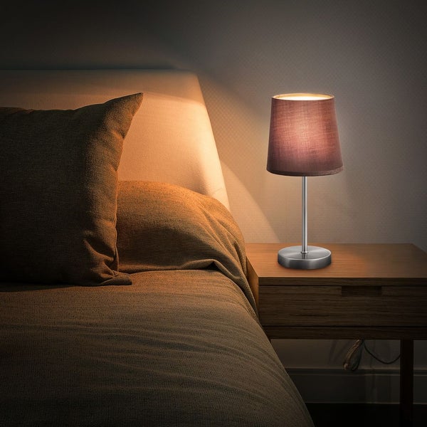 Nachttischlampe - mit Schalter, Stoff, max. 25W, E14 Fassung, grau