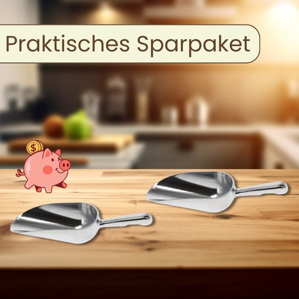 Zwei Aluminiumschaufeln als praktisches Sparpaket für Küche und Haushalt