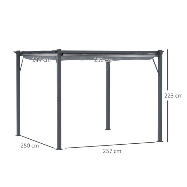 Outsunny Pergola Pavillon Terrassenüberdachung mit Schiebedach Garten Alu Kohlegrau+Dunkelgrau 3x3x2,23 m