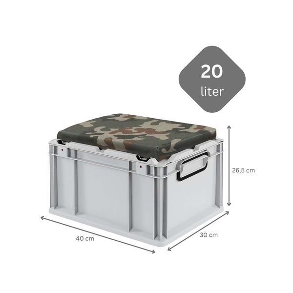 PROREGAL Eurobox NextGen Seat Box Camouflage HxBxT 26,5 x 30 x 40 cm 20 Liter Griffe Geschlossen Eurobehälter Sitzbox Transportbox