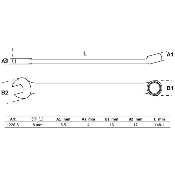 BGS Maul-Ringschlüssel extra lang SW 8 mm - 1228-8
