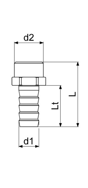 Schematische Zeichnung einer Schlauchtülle mit Maßangaben d1, d2, Lt und L.