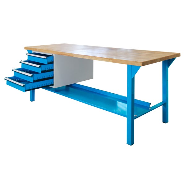 PROREGAL Werkbank Giant Rhino Plus mit 4 Schubladen HxBxT 84 x 200 x 70 cm Traglast 500 kg Blau Blau