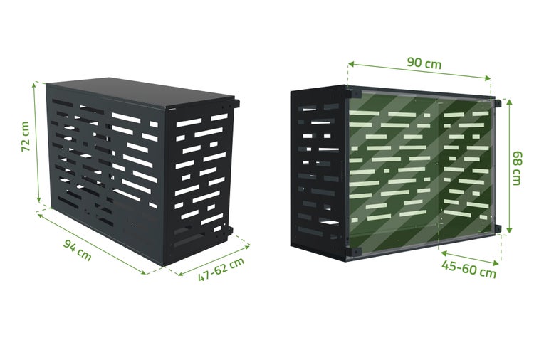 Abdeckung für Klimaanlage mit den Maßen 72 cm Höhe, 94 cm Breite, 47 bis 62 cm Tiefe