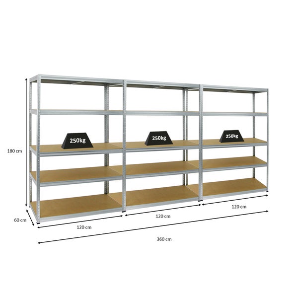 PROREGAL Mega Deal 3x Schwerlastregal Big Elephant M HxBxT 180 x 120 x 60 cm Fachlast 250 kg Verzinkt