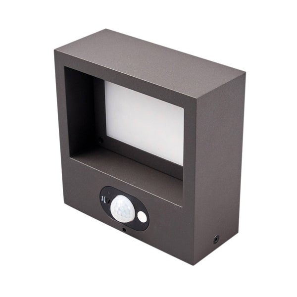 Rechteckige Außenwandleuchte mit Bewegungsmelder in Anthrazit.