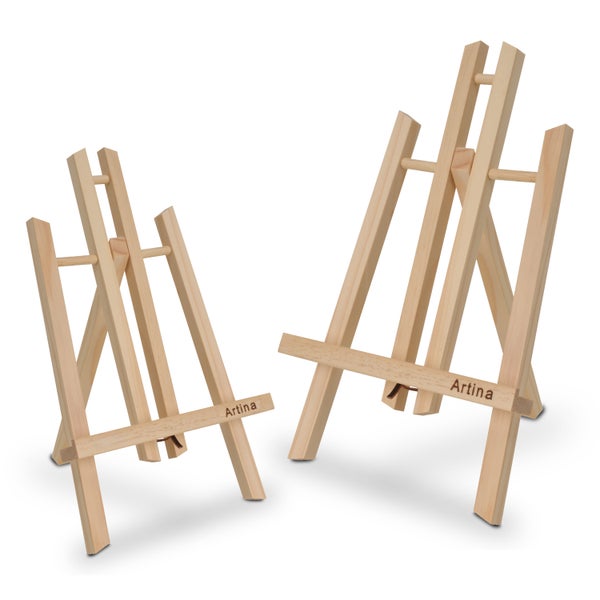 Artina Mini-Staffelei aus Holz im Zweier-Set, kompakte Tischstaffelei für kleine Leinwände.