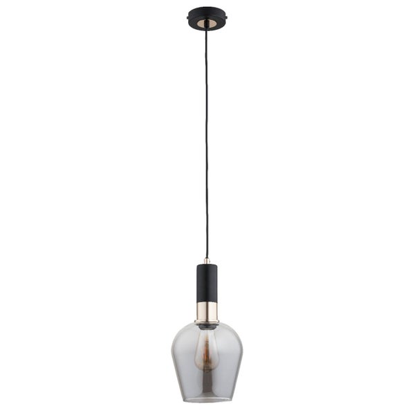 Moderne Hängeleuchte mit einem Lampenschirm aus Glas und Metallakzenten