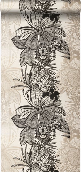 Origin Wallcoverings Tapete Blumen Schwarz und Beige - 52 cm x 10,05 m - 307133