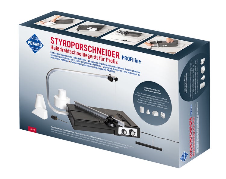 Pebaro Heißdrahtschneidegerät PROFIline zum präzisen Schneiden von Styropor, Schaumstoff und Moosgummi, inklusive Schneideführung und Zubehör.