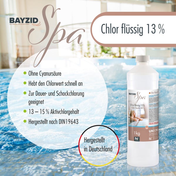 BAYZID Spa Chlor flüssig 13 Prozent, ohne Cyanursäure, hergestellt in Deutschland