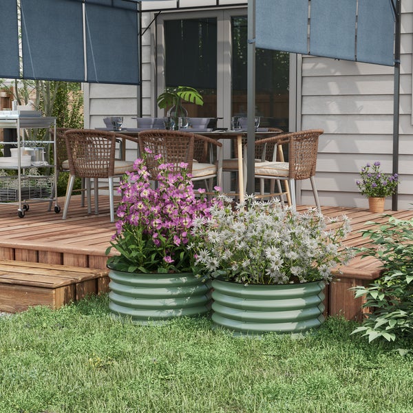 Outsunny 2er-Set Hochbeet aus Stahl, Pflanzbeet Frühbeet Gartenbeet Blumenkasten stapelbar, Pflanzkasten Gemüsebeet Ø60x30cm für Garten Balkon, Pflanzkübel für Blumen, Pflanzen, Gemüse