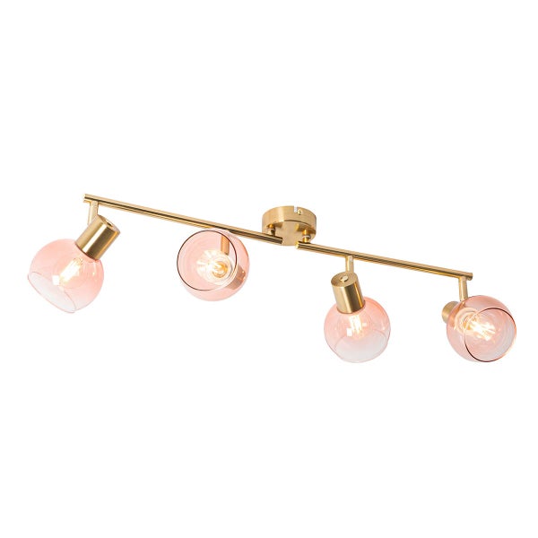 Deckenleuchte mit vier Leuchtenarmen und Glasschirmen