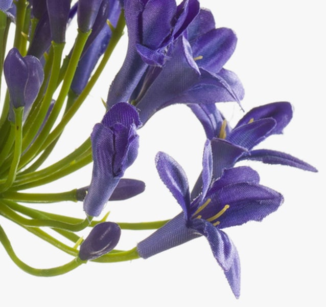 Künstliche Schmucklilie Agapanthus mit violetten Blüten und grünem Stiel.