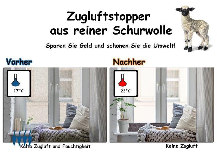 BigDean 3x Zugluftstopper für Fenster 100cm - 100% Schurwolle - Anthrazit - Luftzugstopper Durchzugstopper Windstopper - Made in Germany