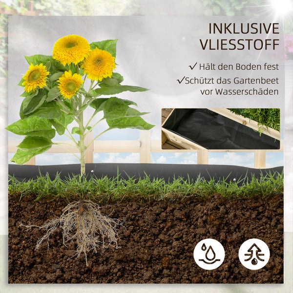 Outsunny 3-stufiges Hochbeet mit Rankgitter, Pflanzkasten aus Holz, Outdoor Blumenkasten, für Gemüse, Blumen, Kräuter, 95 x 95 x 110 cm