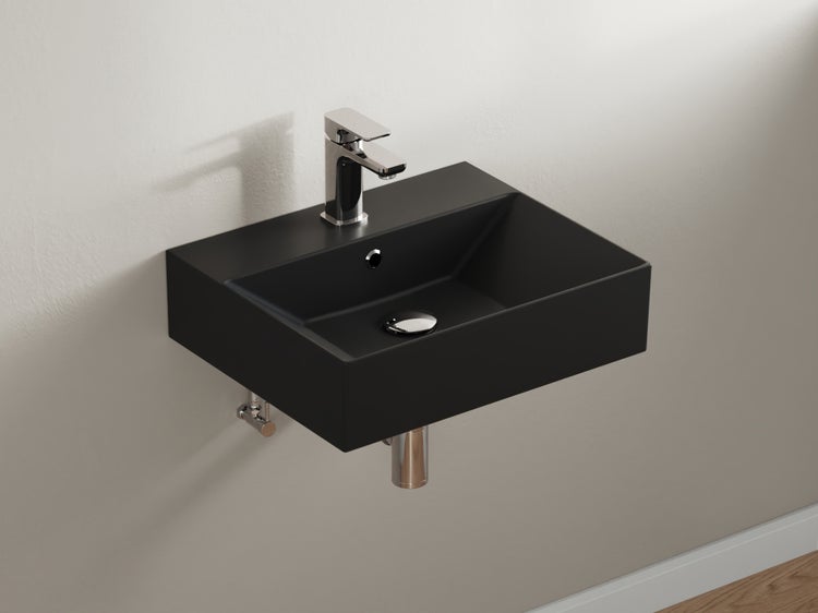 Aqua Bagno Loft Waschbecken KS.AN.50 – 50 x 42 cm – Schwarz Matt – Keramikbecken mit Hahnloch & Überlauf